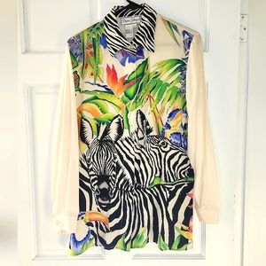 Vintage Diane Gilman Silk Zebra Sequin Embellished Shirt Size Small